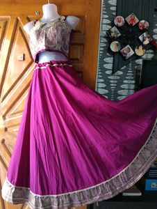 Magenta &amp; Gold Crop Top Skirt Set