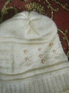 Ivory Beanie with Pearl Details