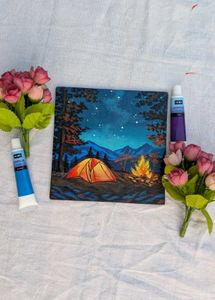 mini midnight Camping  Artwork painting