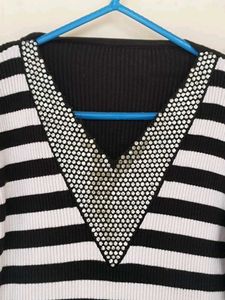 Striped Sweater with Rhinestone Detail