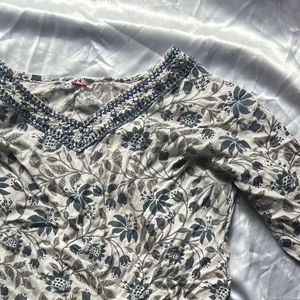 Simple white blue kurta