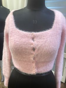 Pink Fluffy Cropped Cardigan