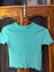 Aqua Ribbed Ringer Tee - Size S