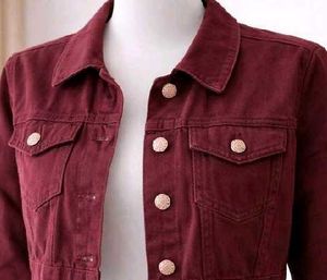 Maroon Cropped Denim Jacket