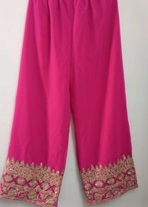 Pink &amp; Gold Embroidered Plazo