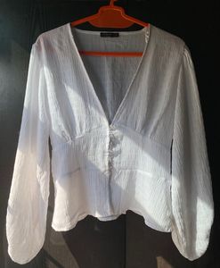 White V-Neck Blouse