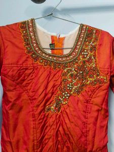 Elegant Orange Embroidered Dress