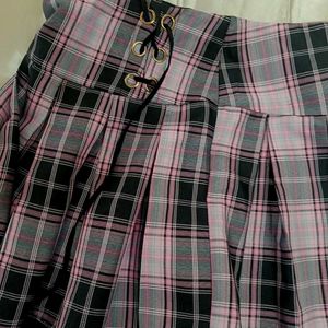 Pink mini Plaid Pleated Skirt