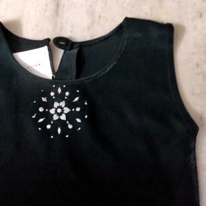 Black Sleeveless Top with Rhinestone Detail