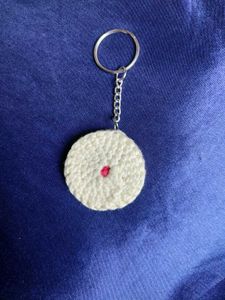 Crochet cream biscuit bag charm and keychain