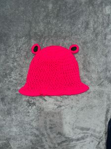Pink Crochet Froggy Bucket Hat