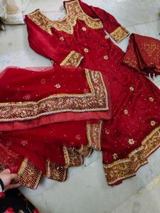 Red Embroidered Khada duppata set