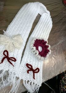 Handmade Knitted White Scarf
