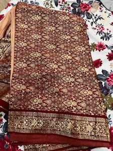 Red &amp; Gold Pattu Brocade Saree