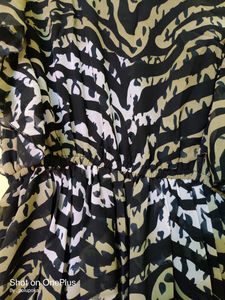 Zebra Printed Butterfly Sleeved Long Dress