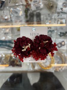 Red Floral Statement Earrings