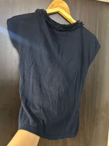 Victorian Navy Blue front Knot tie Top