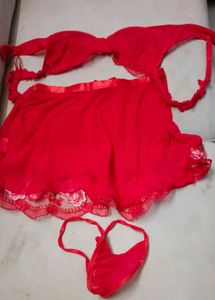 FREE SIZE Red Floral Lingerie Set