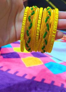 Yellow Embroided Kada Set