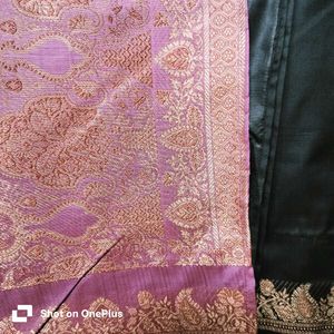 Elegant Pink &amp; Black Saree with Detail