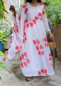 Heart Print Kurta With Duppatta