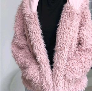 Pull&amp;Bear Pink Shaggy Hooded Cardigan