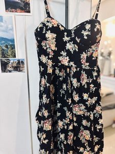 Black Floral Dress, Skater, Backless &amp; Padded