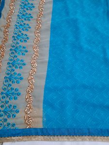 Blue Embroidery Work Saree with Blouse