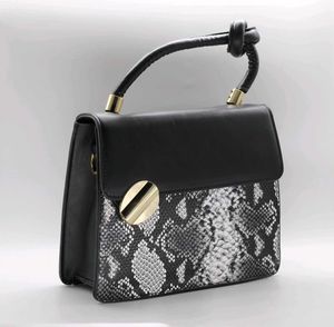 Black Top Handle Snake Print Bag