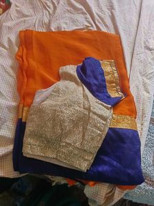 Offer 💥Festive Saree &amp; Blouse 🌟🧡💙🌟