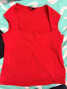 Red Square Neck Crop Top