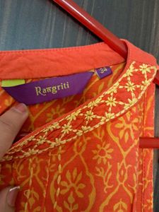 Orange Printed Kurta