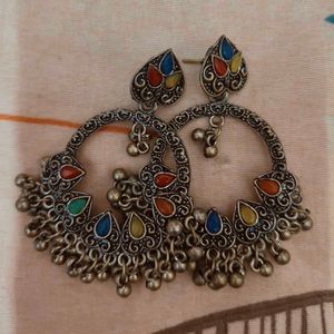 Colorful Silver Oxidised Antique Earrings