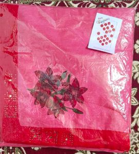 Pink Colour Beautiful New Sarees With Bindi Packet