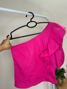 Hot Pink One Shoulder Ruffle Top