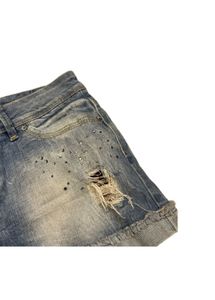 Embellished Distressed Denim Shorts