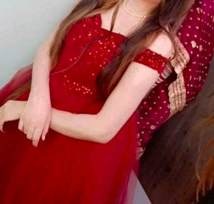 Red Sequin Off-Shoulder Gown