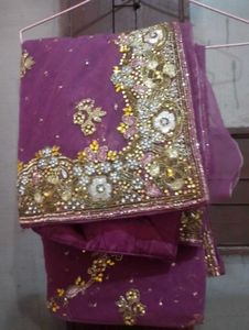 Elegant Purple Embroidered Saree with blouse