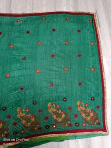 🇳🇿💫❤️ Elegant Green Flower Embroidery Saree