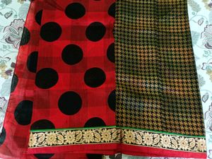 Beautiful Red &amp; Black Cotton Saree🌹🖤