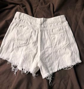Torn White Denim Shorts