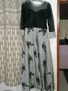 Elegant Gray Floral Dress