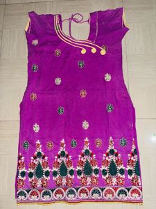 Purple &amp; Yellow Embroidered Salwar Kameez