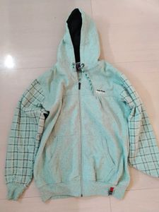Mint Green Plaid Sleeve Zip Up Hoodie