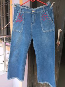 Wide Leg Jeans With Little Hearts