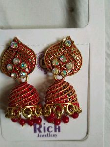 Red Jhumka Earrings