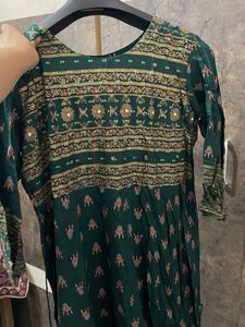 Emerald Green Printed Ethnic Gown