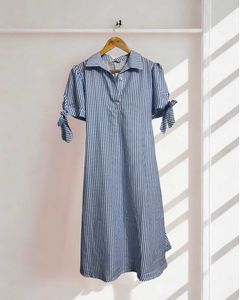 Blue and White Vertical striped straight dress