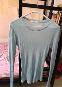 Light Blue Long Sleeve Ribbed-knit Top