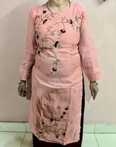 Peach Embroidered Kurti - Floral Work - Size L